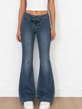 La Senza Girl Wide Leg Jeans XXS Blue Stretch Denim Y2K Flare Elastic Waist